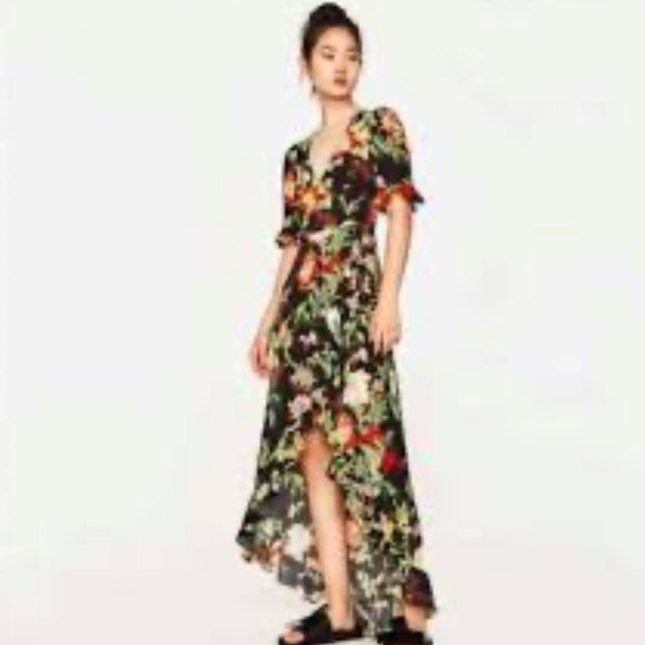 🚫SOLD🚫ZARA Floral Pattern Printed Wrap Ruffle Hi Low Maxi Dress Size Small - Picture 2 of 6